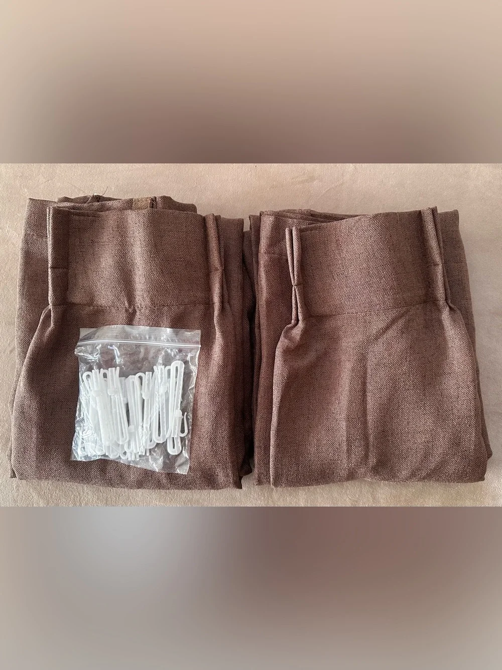 Brown Pinch Pleated Linen Curtains Semi Sheer Memory Trained 42”x102” 3 sets New